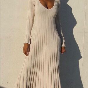 DISSH Cream Ribbed Long Sleeve Dress